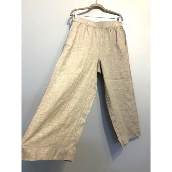 Tahari 100% Linen High Rise Wide Leg Cropped Pants EUC Sz L Nautical Beachy Boho - Picture 1 of 11